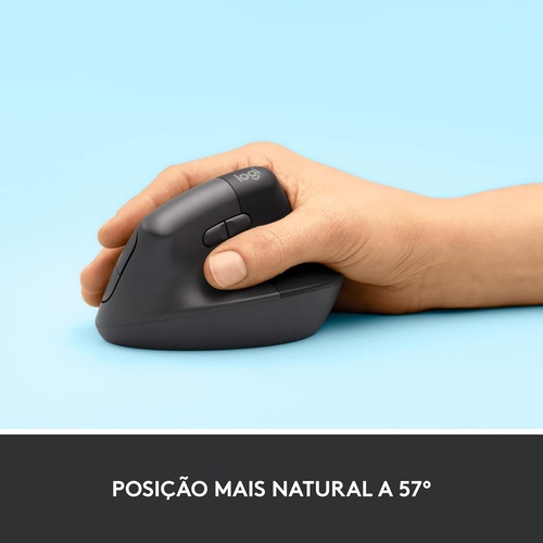 Mouse Sem Fio Logitech Lift Vertical com Design Ergonômico para Redução de Tensão Muscular, Cliques Silenciosos, Conexão Bluetooth ou USB Logi Bolt, Compatível com Windows/macOS/iPadOS - Grafite - Imagem 2