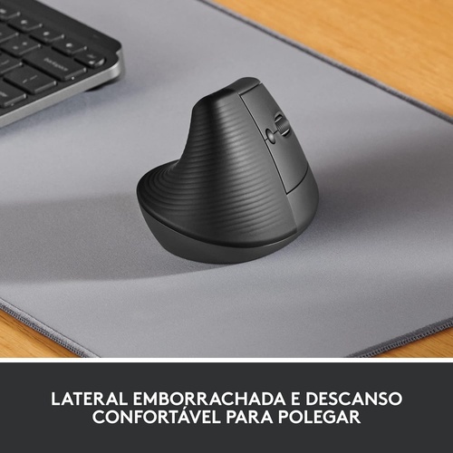 Mouse Sem Fio Logitech Lift Vertical com Design Ergonômico para Redução de Tensão Muscular, Cliques Silenciosos, Conexão Bluetooth ou USB Logi Bolt, Compatível com Windows/macOS/iPadOS - Grafite - Imagem 3