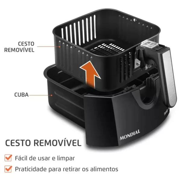 Fritadeira sem óleo air fryer 4L Mondial preto 1500W AFN-40-BFT - Imagem 3