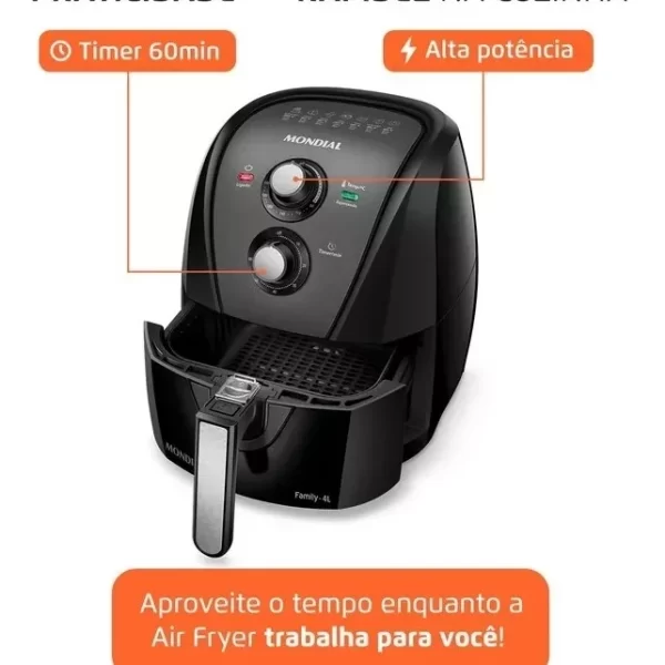 Fritadeira sem óleo air fryer 4L Mondial preto 1500W AFN-40-BFT - Imagem 4